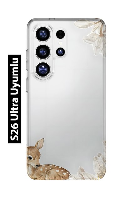 Samsung Galaxy S26 Ultra Compatible Transparent Phone Case with Fawn Pattern