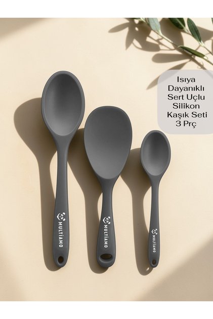 Sert Uçlu Isıya Dayanıklı Yanmaz Yapışmaz Silikon Uzun Kısa Derin Kaşık 28 Cm-20 cm/Kısa Kaşık 22 Cm