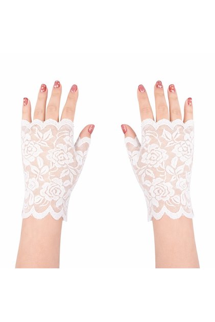 Zengemtx White Lace Fingerless (153501) Short Gloves