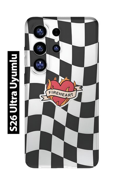 Samsung Galaxy S26 Ultra Compatible Fireheart Square Pattern Transparent Phone Case