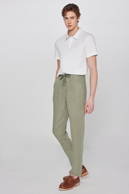 Regular Fit Soft Textured Green Trousers