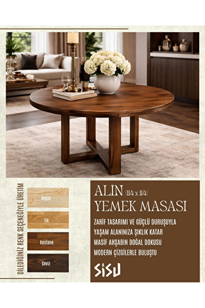 -alin- Moonty Masif Ahşap Yemek Masası 114x114