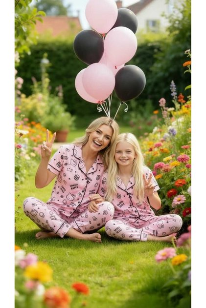 Σετ πιτζάμες Hello Kitty με άδεια χρήσης για μαμά και κόρη, ροζ πουκάμισο με γιακά και κουμπιά, απαλό 100% βαμβάκι (ΠΩΛΕΙΤΑΙ ΞΕΧΩΡΙΣΤΑ) ΗΜΕΡΑ ΤΗΣ ΜΗΤΕΡΑΣ
