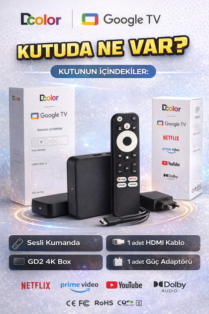 Dcolor GD2 | Lisanslı Android Tv Box | Sertifikalı Google TV | 4K