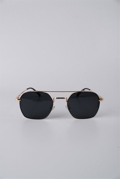 Unisex Geometric Metal Framed Gold Color Black Glass Sunglasses Gg25Mp3413R06