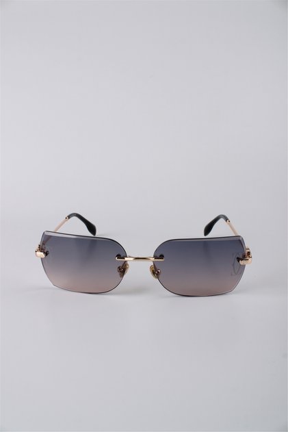Women's Gold Framed Rectangular Smoked Gradient Glass Sunglasses Gg25Mp3410R05