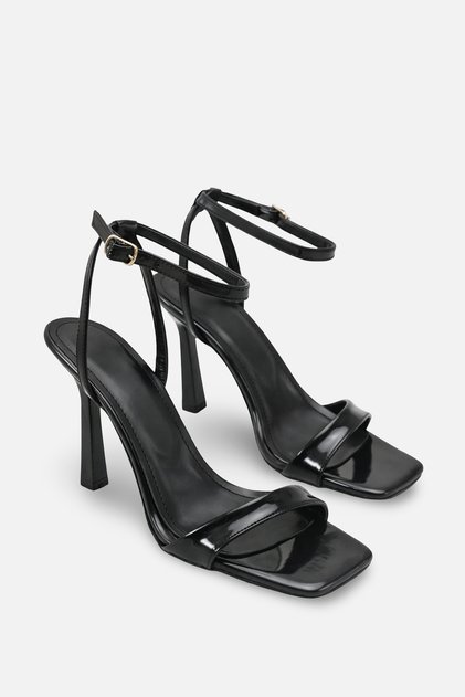Light Black Patent Leather Ankle Strap High Heel Shoes