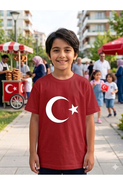Unisex Children's T-Shirt with Turkish Flag and Moon Star