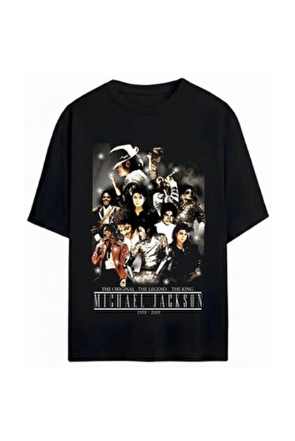 Genel Markalar Unisex Siyah Michael Jackson Baskılı Tshirt