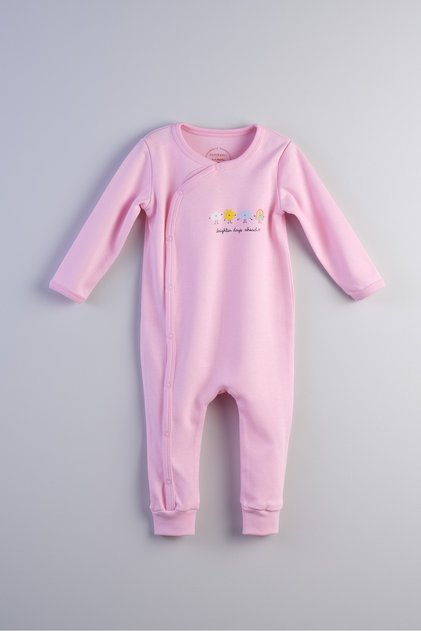 %100 Pamuklu Baskı Detaylı Kız Bebek ve Çocuk Tulum ( Pembe )