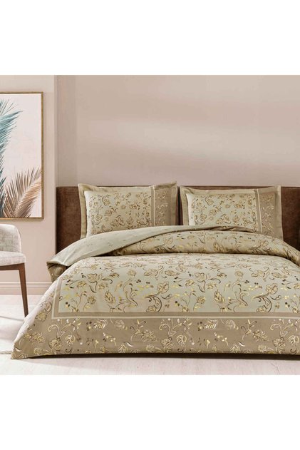 Fleur Satin Double Duvet Cover Set Beige