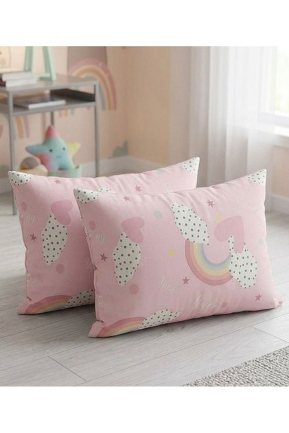 Gökkuşağı Figürlü 2 Adet Dekoratif Yastık Kılıfı Takımı - 50x70 cm Fermuarlı Yumuşak Doku