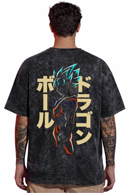 Design Son Goku Dragon Ball Anime Back Printed Unisex Oversize Vintage Washed T-Shirt