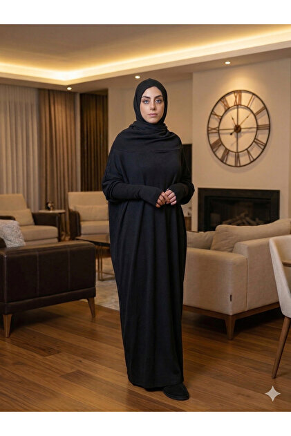 Lurji One-Piece Practical Black Prayer Dress - with Self-Hijab, Cotton Fabric