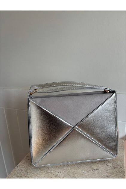 Women's Silver Nova Model Geometric Shaped Dual-Use Adjustable Strap Hand & Shoulder Bag