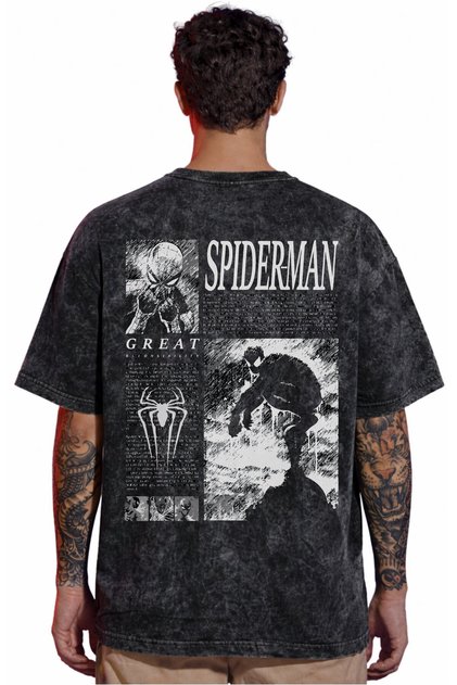 Spider-Man Spiderman Rock Metal Music Band Back Printed Unisex Oversize Vintage Washed T-Shirt