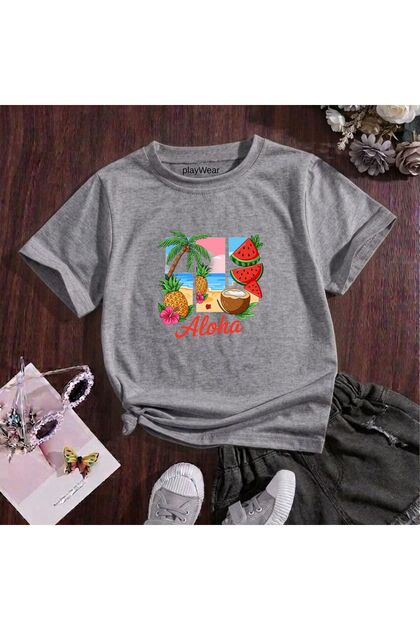 Aloha Watermelon Printed 100% Cotton Crew Neck Kids Unisex T-Shirt 5 6 -7 8-9 10 -11 12 Years Old