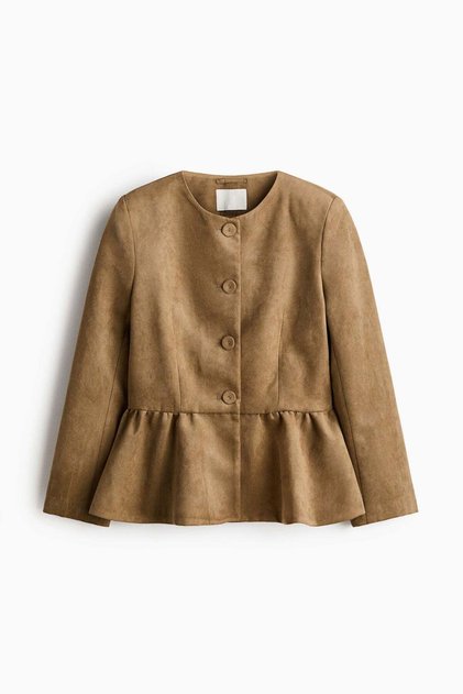 Collarless peplum jacket