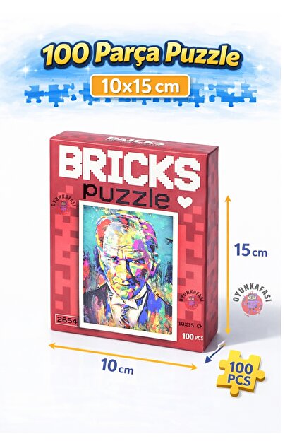 OYUNKAFASI Atatürk Temalı 100 Parça Puzzle | 10x15 cm Mini Puzzle