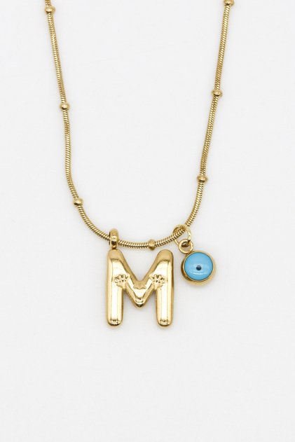 Steel Evil Eye Beaded Balloon Letter m Necklace