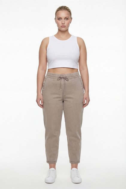 Women's Mink Summer Denim Trousers with Elastic Waist and Accessory Detailed Legs