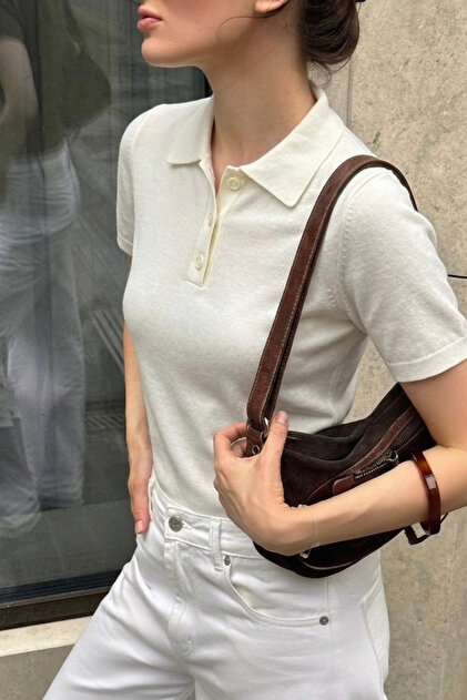 Polo Yaka Triko Ekru T-shirt BW009