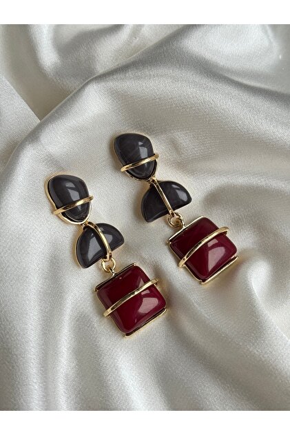 Burgundy-Smoked Natural Stone Dangle Bohemian Earrings