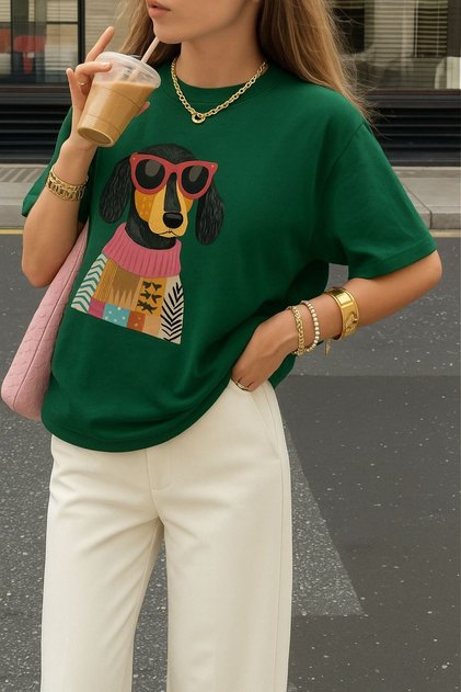 Cute Dog Printed T-Shirt Oversize Unisex T-Shirt 1Pv3