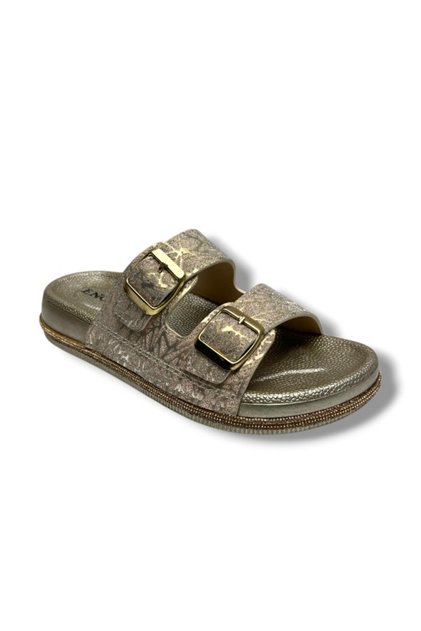 Z186-26 Glittery Print Leather Stoned Double Buckle Anatomical Women's Slippers