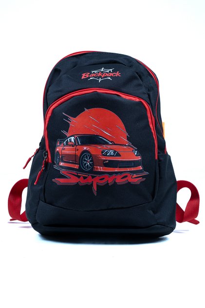 Children's Primary School Backpack Boy Student Waterproof Car Supra Patterned Black Red