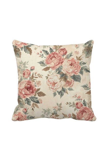 Retro Vintage Floral Cushion Cover - Peony Pattern 43 X 43 cm Double-Sided Printed Bohemian & Country Style