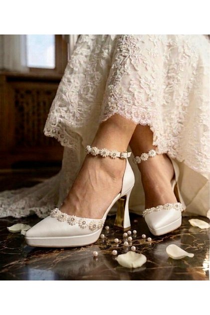 Elegant Pearl Platform Heeled Bridal Shoes - Feli̇syabuti̇k