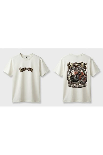 Tricou unisex Ride or Die Skull Chopper pentru motociclete, design față-spate, imprimat, din bumbac, de bază
