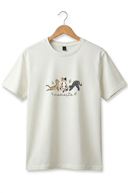 Unisex Namaste Yoga Meditating Cats Printed Cotton Basic T-Shirt