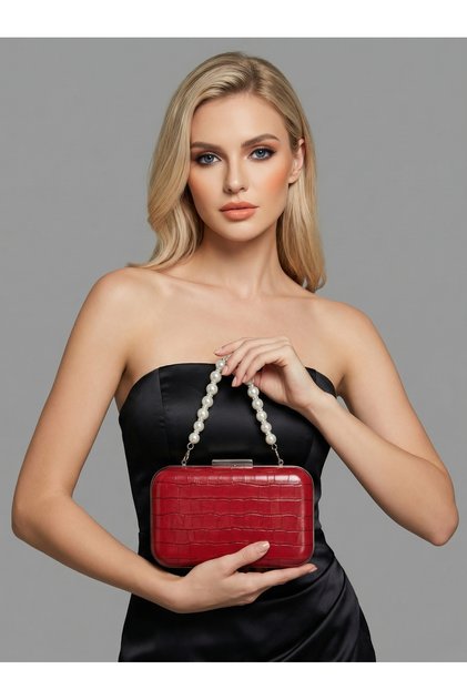 Burgundy Color Matte Leather Crocodile Patterned Women's Evening Dress Bag Wedding Engagement Graduation