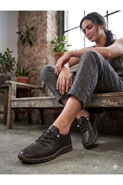 Pantofi casual din piele naturală, maro, cu imprimeu, pentru femei
