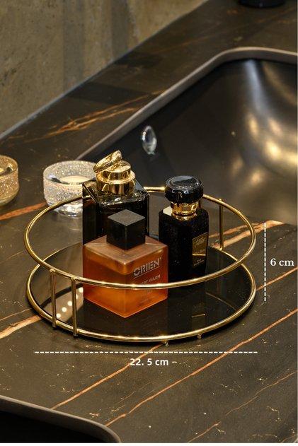 Shiny Gold Bathroom Organizer Cosmetic Jewelry Perfume Towel Organizer Stainless Metal with Plexiglass