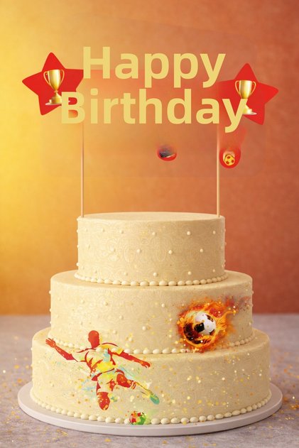 Football Themed Happy Birthday Cake Decoration Red Yellow Cardboard Cake Topper
