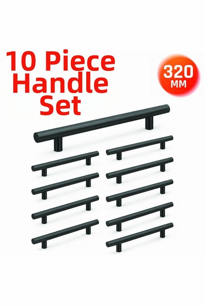 320 mm Metal Furniture Handle – Kitchen Cabinet Drawer Handle, Decorative Handle Set (10 Pieces) Matte Black
