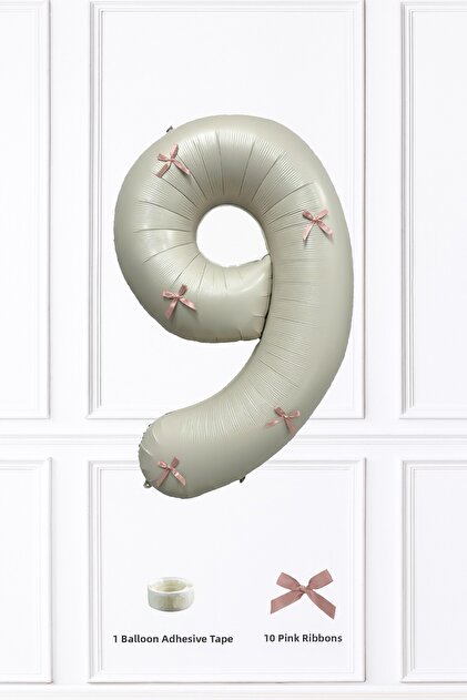 9 Year Old Pink Bow Ribbon Retro Cream 9 Year Old Balloon Number Balloon