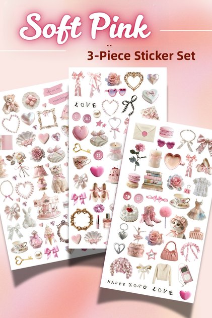 Soft Pink Coquette Themed Sticker Set 10X20 cm for Bullet Journal and Scrapbook