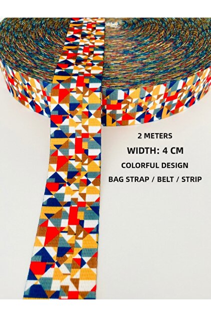 2 Meters Width 4 cm Colorful Square Motif Bag Strap, Handle, Belt, Multi-Purpose Decorative Strip, Cord