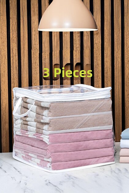 3Pcs Mini Transparent Pouch Towel Clothes Underwear Organizer Storage Bag 25X25Cm