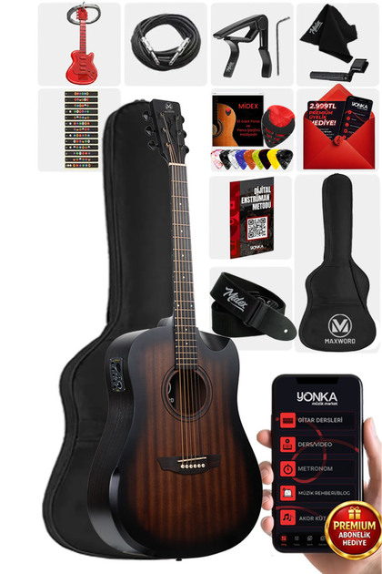 Luxury HCR-560BRW-EQ Half Cutaway Elektro Akustik Gitar Seti
