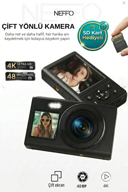 NEFFO 4K Dijital Retro Video Kamera 48MP Flaşlı Kart Dijital Vlog