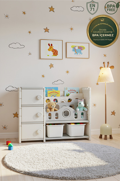 MontiCastle Montessori Çocuk Kitaplığı Ve Büyük Boy Oyuncak Dolabı Düzenleyici