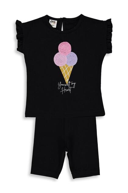 Ice Cream Embroidered 6-18 Months Set - Black