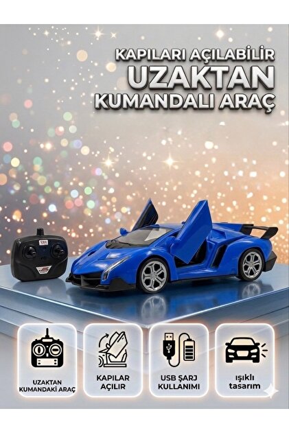 Tıfıl Toys 1:18 Ölçek USB Şarjlı Işıklı Fonksiyonel Mavi Lambo