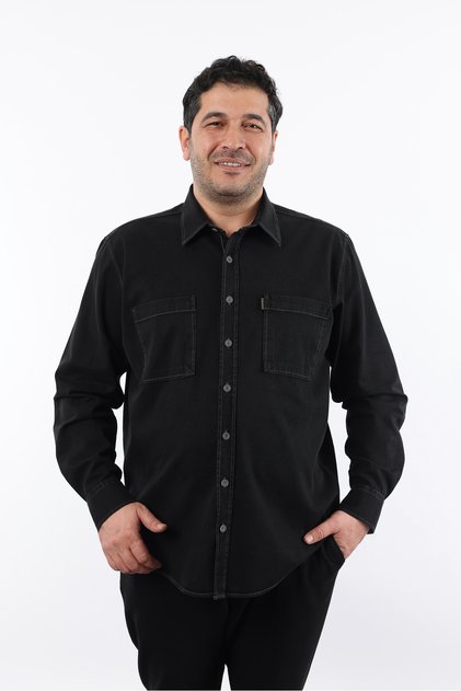 Big Size Black Denim Men's Shirt Btl-3021-Tss