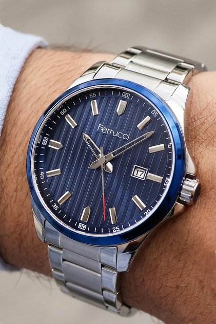 Original Blue Navy Blue Silver Men's Wristwatch with Calendar 190016